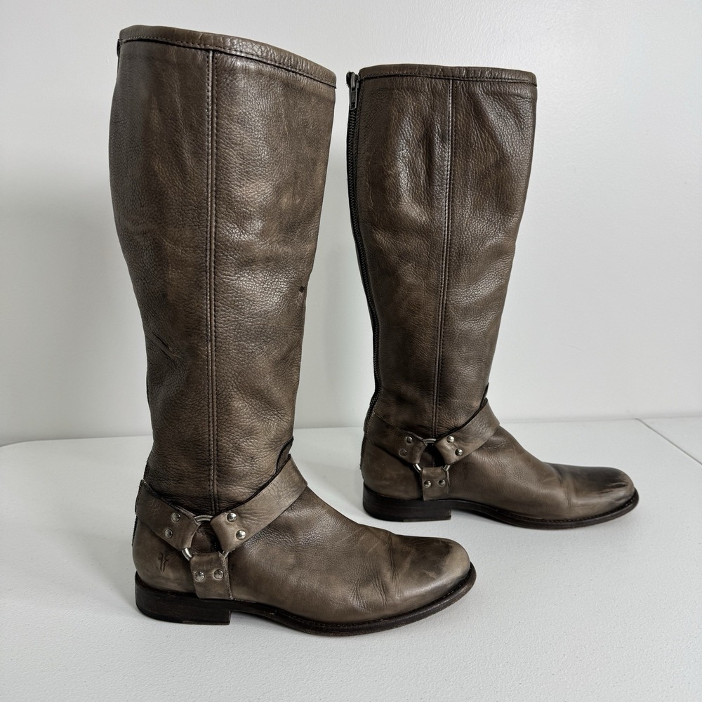 Frye Philip Harness Boots Womens 10B Brown Distressed Leather Riding Western - Picture 2 of 15